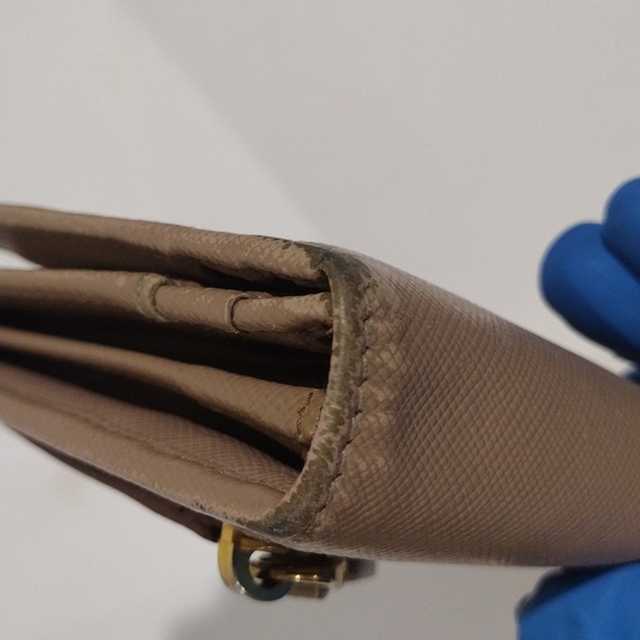 PRADA Wallet 7.5"x3.25" Tan Saffiano Leather Long Flap Snap Closure - Authentic - Picture 7 of 14